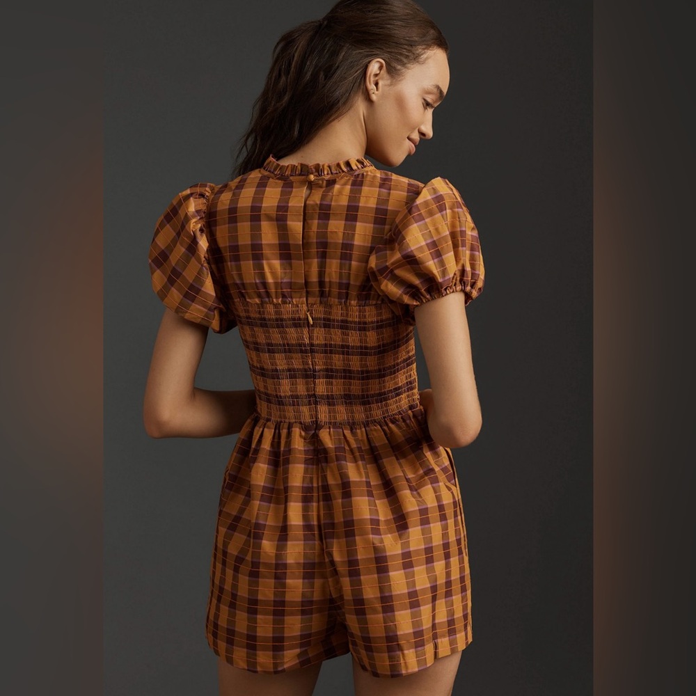 Anthropologie Puff sleeve smocked Romper XXS Maeve - Picture 3 of 7
